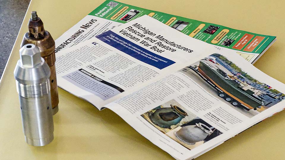 Magazine article about Eagle Group restoring Vietnam Era patrol boat