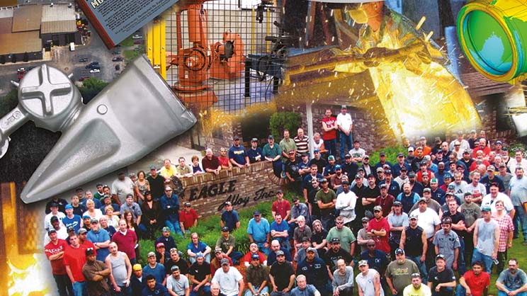 Eagle Group collage excerpt with employees, parts, and robots