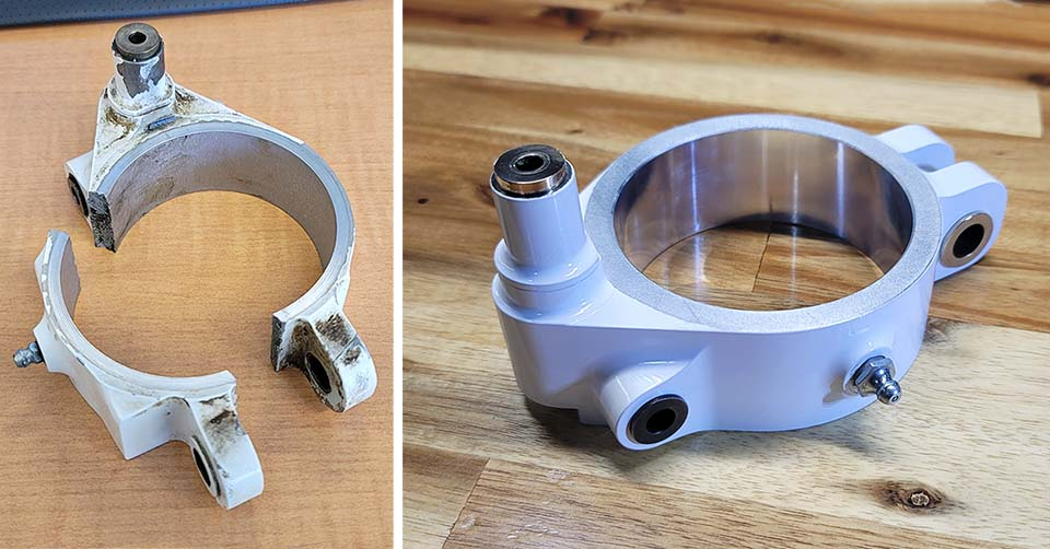 Before and after: the old part, and the new and improved finished version
